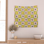 Retro checkered flower art pattern Wall Tapestry Gallery Image 2