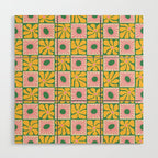 Retro checkered flower art pattern Wood Wall Art Gallery Image 1