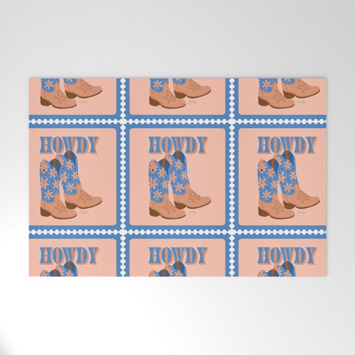 Howdy Cowgirl - Blue & Peach Welcome Mat Gallery Image 1