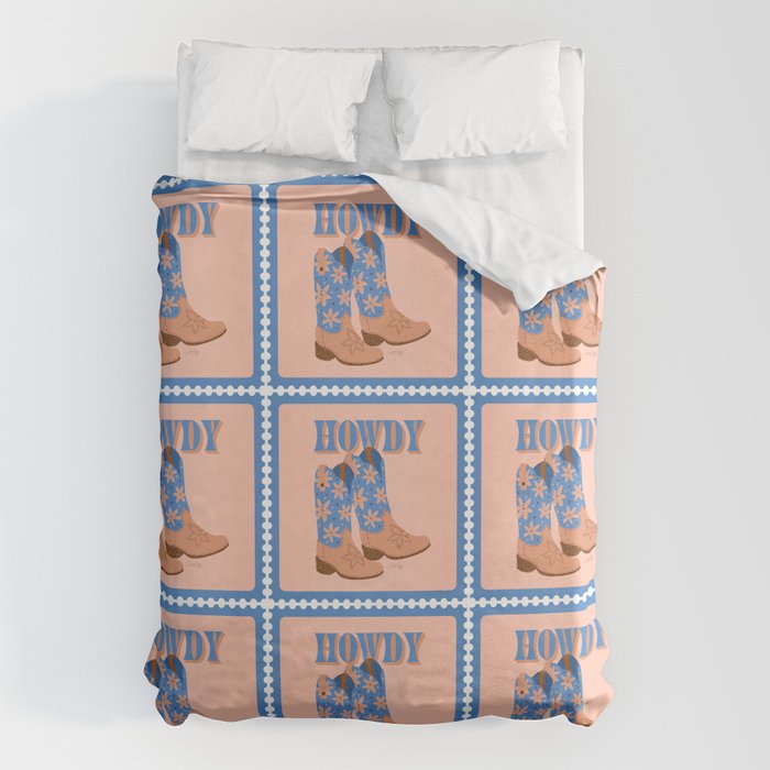 Howdy Cowgirl - Blue & Peach Duvet Cover Gallery Image 6