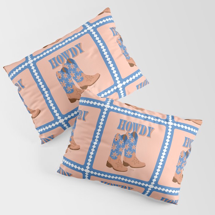 Howdy Cowgirl - Blue & Peach Pillow Sham Gallery Image 3