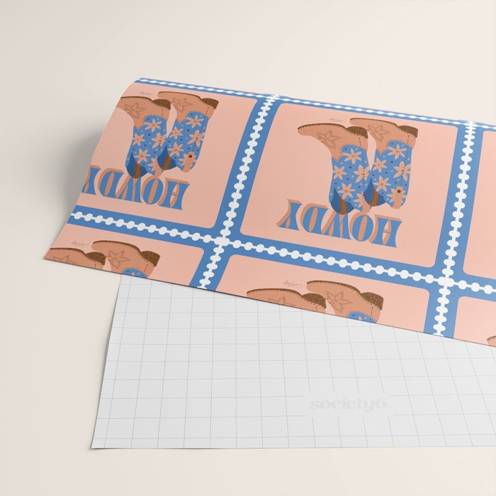 Howdy Cowgirl - Blue & Peach Wrapping Paper Gallery Image 2