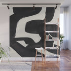 Mid Century Modern Minimalist Abstract Art Brush Strokes Black & White Ink Art Maze Wall Mural Gallery Image 1