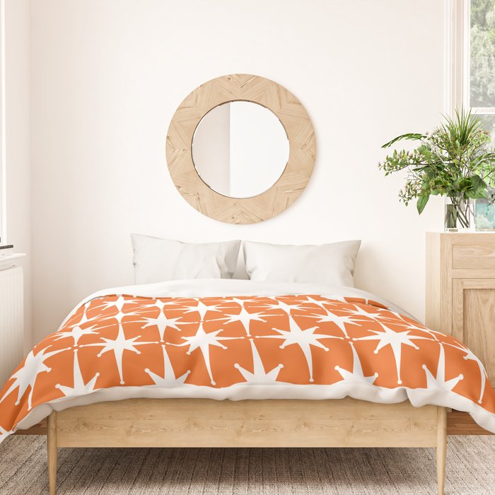 Atomic Age Retro Mid-century Modern Pattern in White and Orange Duvet Cover Gallery Image 3
