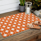 Atomic Age Retro Mid-century Modern Pattern in White and Orange Outdoor Rug Gallery Image 2