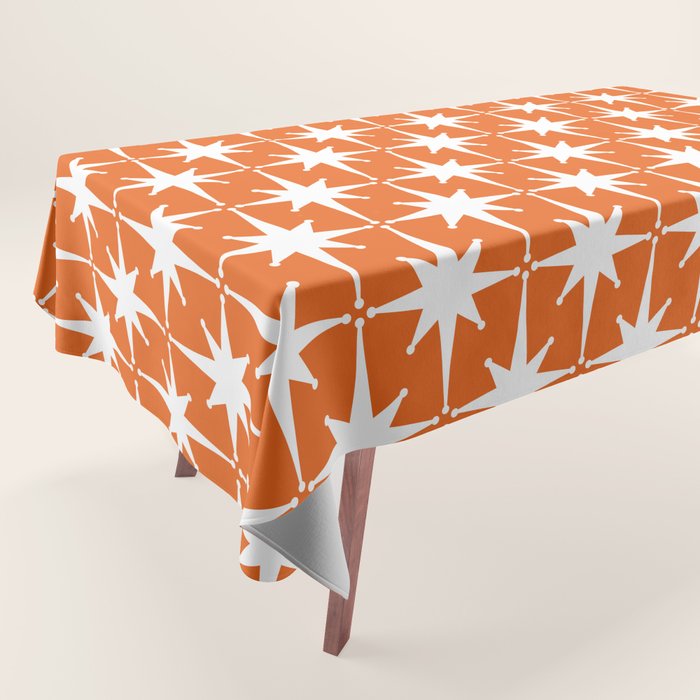 Atomic Age Retro Mid-century Modern Pattern in White and Orange Tablecloth Gallery Image 1