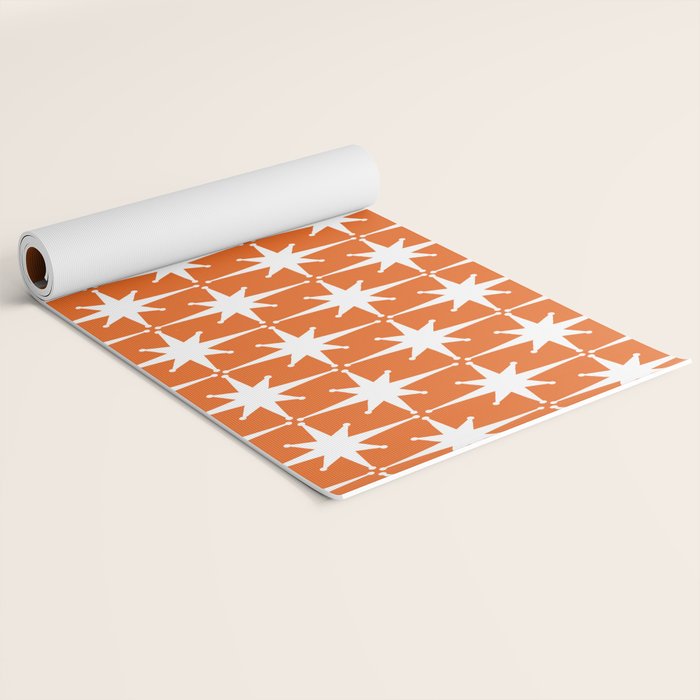 Atomic Age Retro Mid-century Modern Pattern in White and Orange Yoga Mat Gallery Image 2