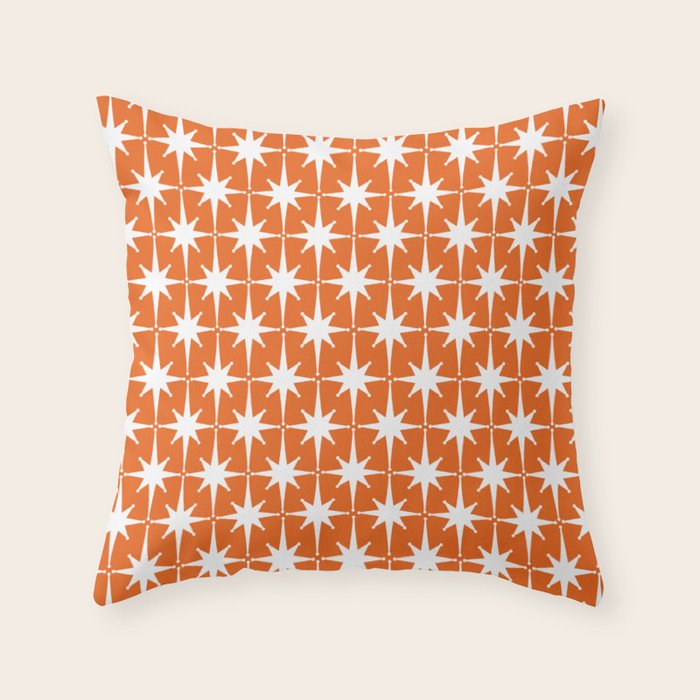 Atomic Age Retro Mid-century Modern Pattern in White and Orange Throw Pillow Gallery Image 6