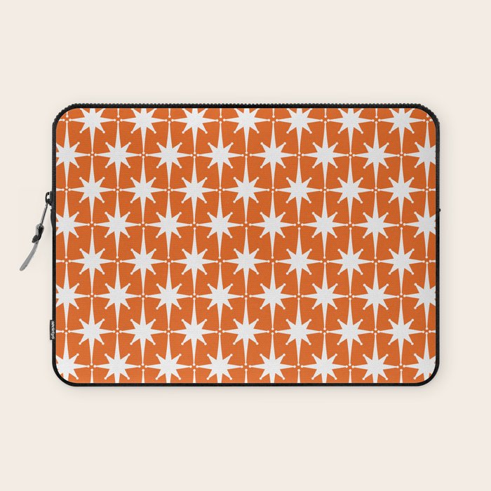 Atomic Age Retro Mid-century Modern Pattern in White and Orange Laptop Sleeve Gallery Image 1
