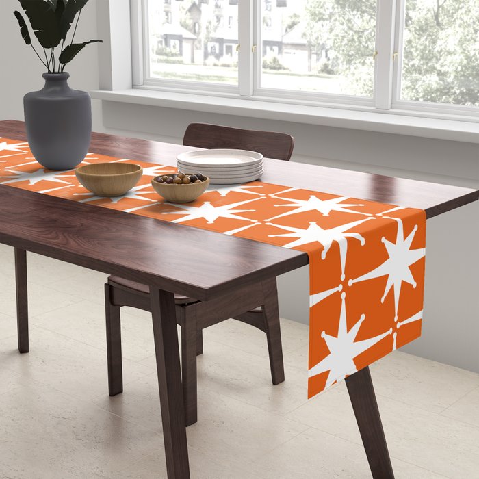Atomic Age Retro Mid-century Modern Pattern in White and Orange Table Runner Gallery Image 2