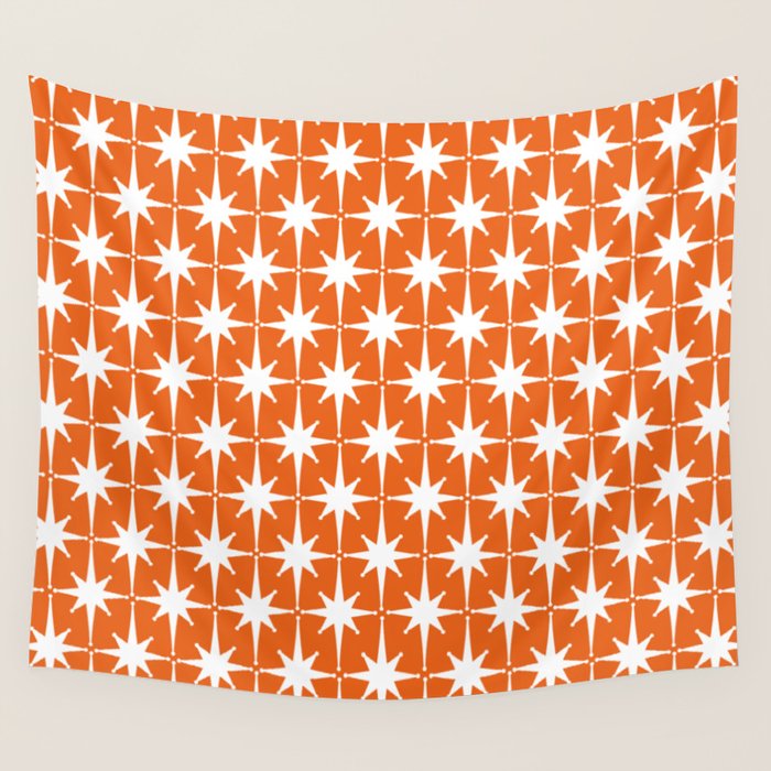 Atomic Age Retro Mid-century Modern Pattern in White and Orange Wall Tapestry Gallery Image 4