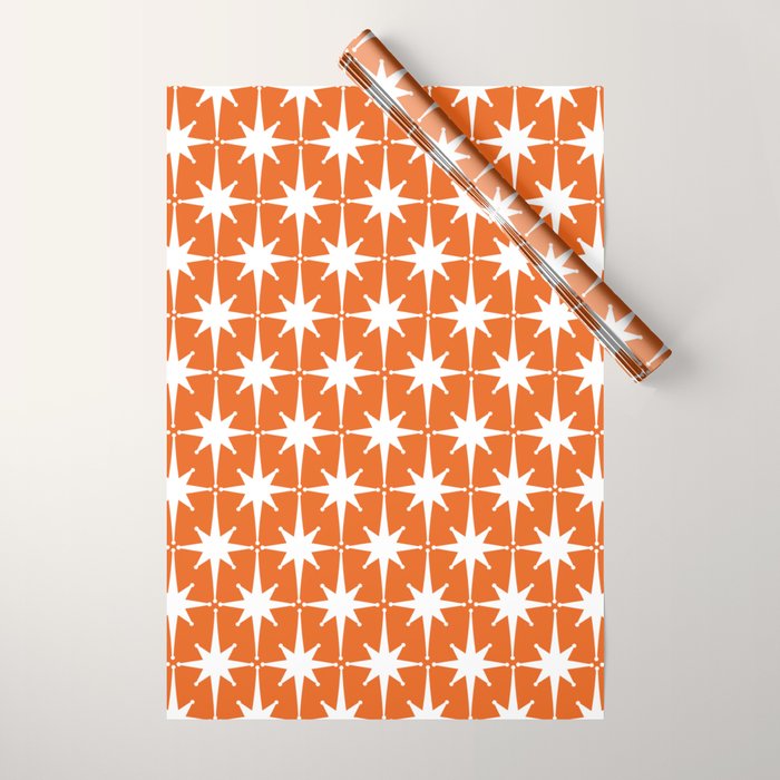 Atomic Age Retro Mid-century Modern Pattern in White and Orange Wrapping Paper Gallery Image 1