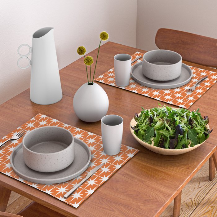 Atomic Age Retro Mid-century Modern Pattern in White and Orange Placemat Gallery Image 2