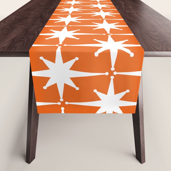 Atomic Age Retro Mid-century Modern Pattern in White and Orange Table Runner Gallery Image 1