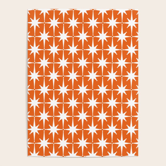 Atomic Age Retro Mid-century Modern Pattern in White and Orange Poster Gallery Image 4