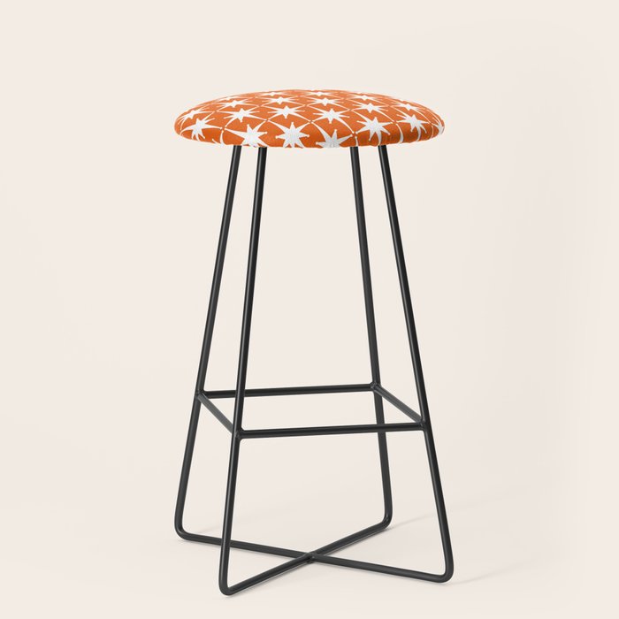 Atomic Age Retro Mid-century Modern Pattern in White and Orange Stool Gallery Image 1