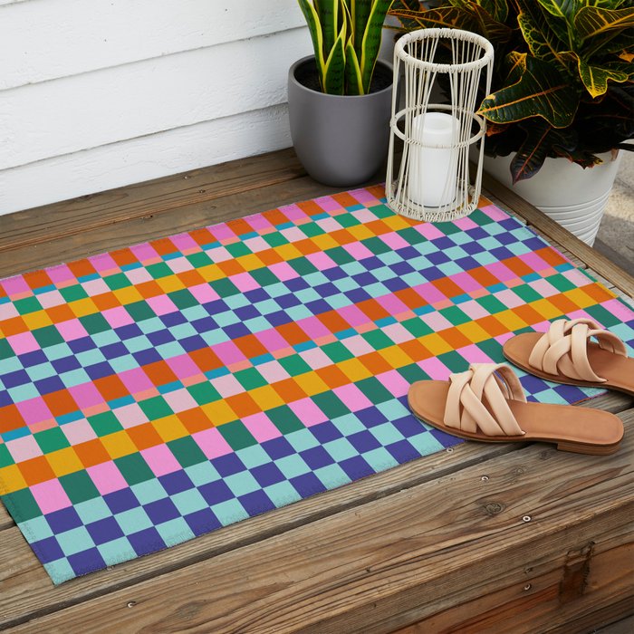 Checkerboard Stripes Outdoor Rug Gallery Image 2