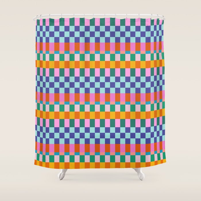 Checkerboard Stripes Shower Curtain Gallery Image 1