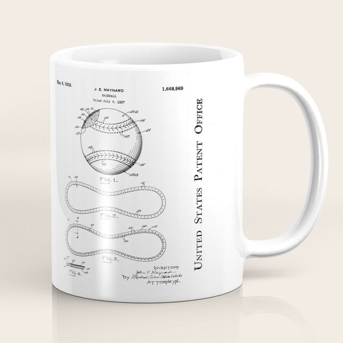 Baseball Patent - Softball Art - Black Chalkboard Coffee Mug Gallery Image 1