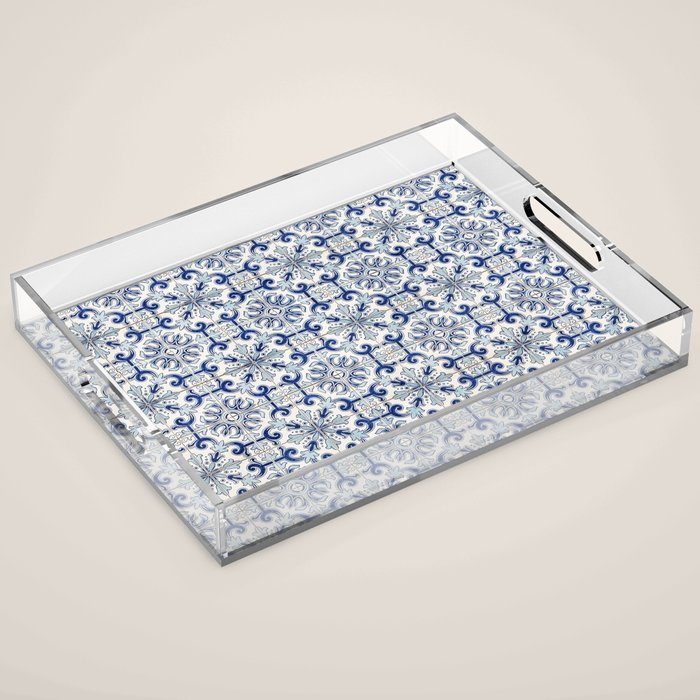 Portuguese tiles pattern blue Acrylic Tray Gallery Image 1