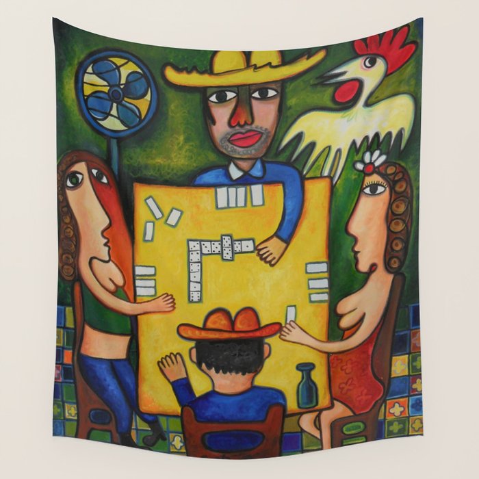 The Domino Players (Juego de Domino), Plaza Dolores, Santiago de Cuba, oil on canvas, by Jose Rodriguez Fuster Wall Tapestry Gallery Image 4
