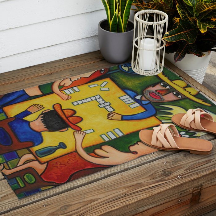 The Domino Players (Juego de Domino), Plaza Dolores, Santiago de Cuba, oil on canvas, by Jose Rodriguez Fuster Outdoor Rug Gallery Image 2