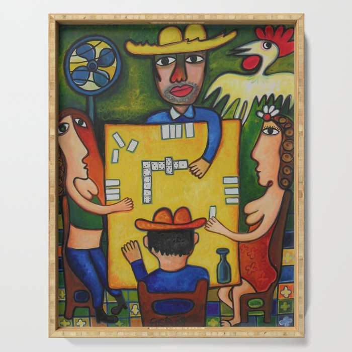 The Domino Players (Juego de Domino), Plaza Dolores, Santiago de Cuba, oil on canvas, by Jose Rodriguez Fuster Serving Tray Gallery Image 1