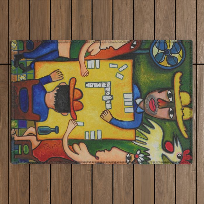 The Domino Players (Juego de Domino), Plaza Dolores, Santiago de Cuba, oil on canvas, by Jose Rodriguez Fuster Outdoor Rug Gallery Image 1