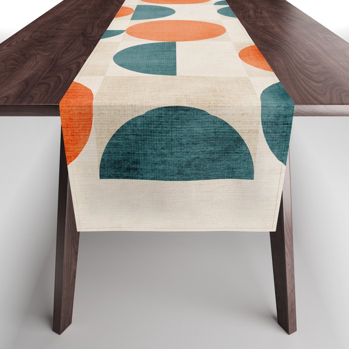 Geometric Modern MCM Orange Teal  Unique Artwork Table Runner Gallery Image 1