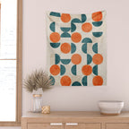 Geometric Modern MCM Orange Teal  Unique Artwork Wall Tapestry Gallery Image 2