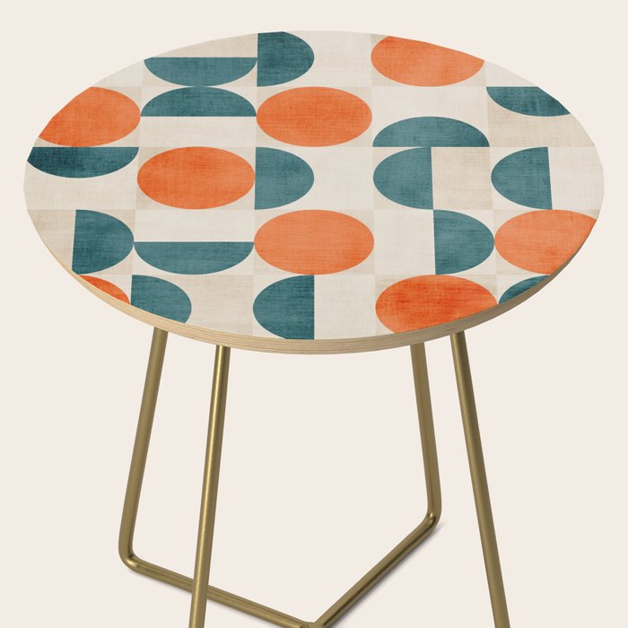 Geometric Modern MCM Orange Teal  Unique Artwork Side Table Gallery Image 2