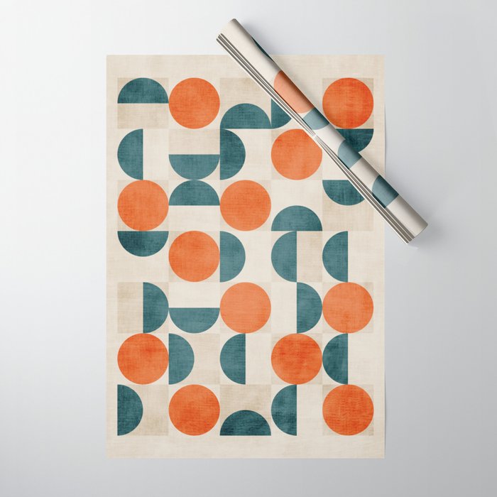 Geometric Modern MCM Orange Teal  Unique Artwork Wrapping Paper Gallery Image 1
