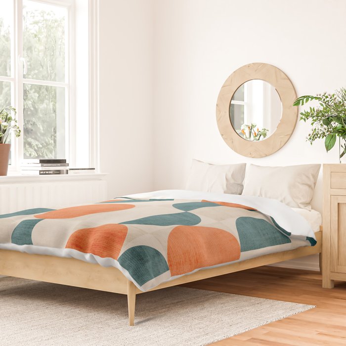 Geometric Modern MCM Orange Teal  Unique Artwork Duvet Cover Gallery Image 2