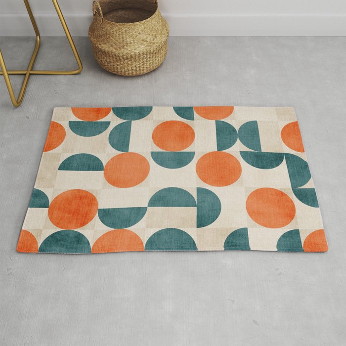 Geometric Modern MCM Orange Teal  Unique Artwork Rug Gallery Image 1