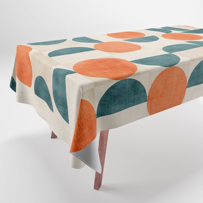 Geometric Modern MCM Orange Teal  Unique Artwork Tablecloth Gallery Image 1