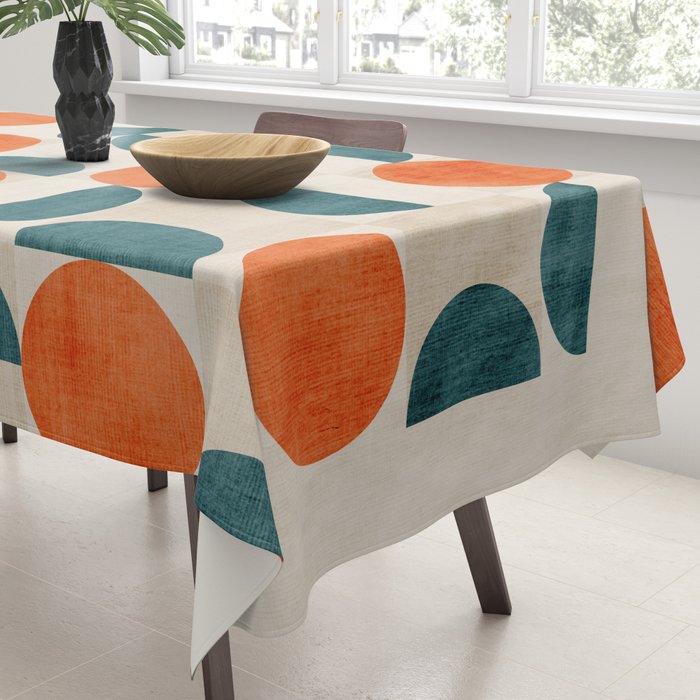 Geometric Modern MCM Orange Teal  Unique Artwork Tablecloth Gallery Image 3