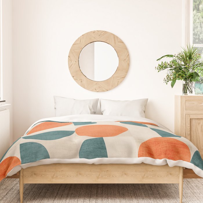 Geometric Modern MCM Orange Teal  Unique Artwork Duvet Cover Gallery Image 3