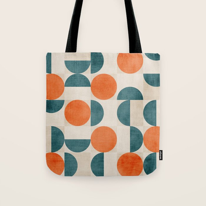 Geometric Modern MCM Orange Teal  Unique Artwork Tote Bag Gallery Image 1