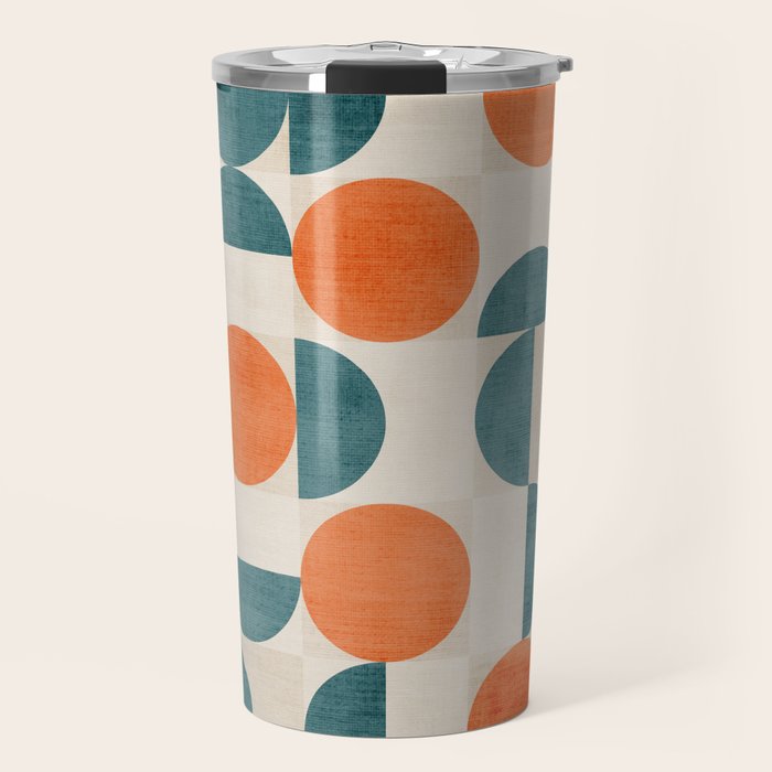 Geometric Modern MCM Orange Teal  Unique Artwork Travel Mug Gallery Image 1
