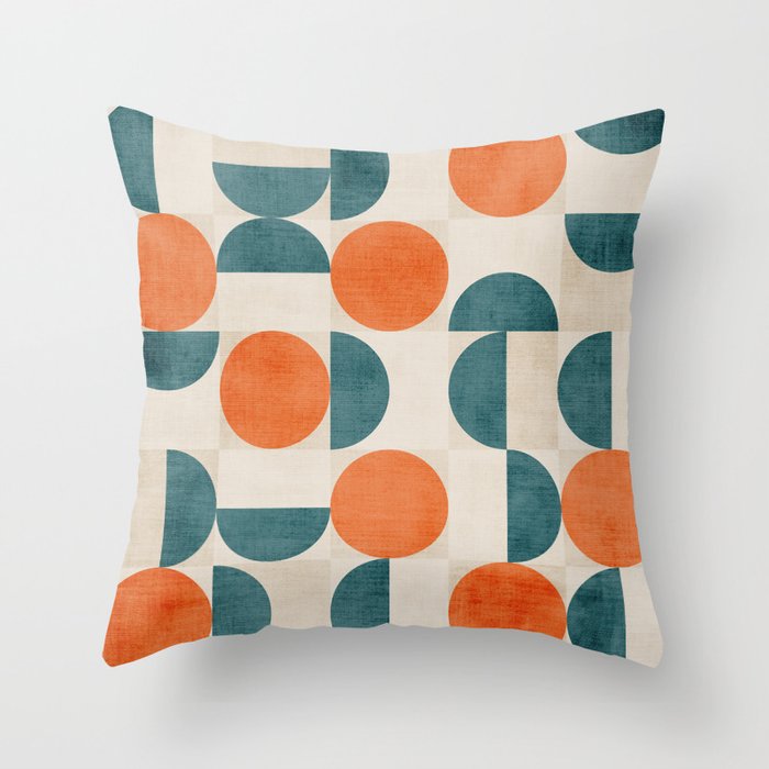 Geometric Modern MCM Orange Teal  Unique Artwork Throw Pillow Gallery Image 6