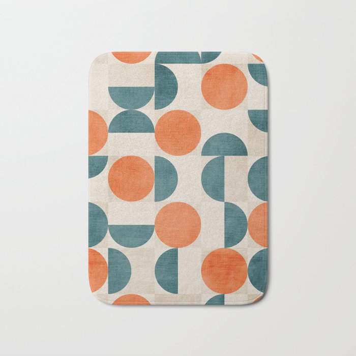 Geometric Modern MCM Orange Teal  Unique Artwork Bath Mat Gallery Image 1
