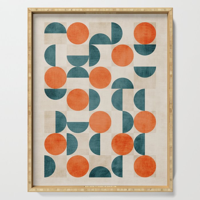 Geometric Modern MCM Orange Teal  Unique Artwork Serving Tray Gallery Image 1