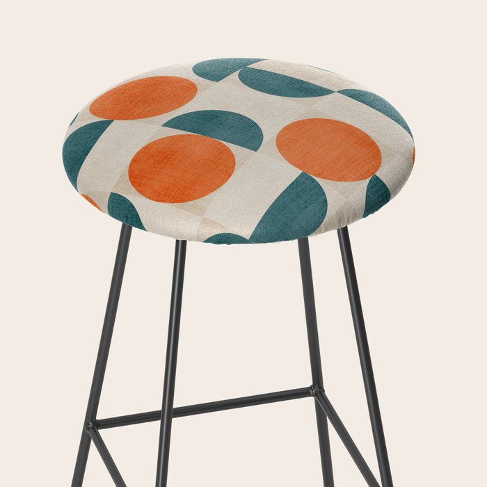 Geometric Modern MCM Orange Teal  Unique Artwork Stool Gallery Image 2