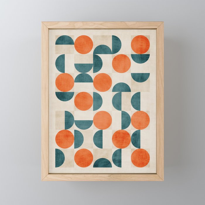 Geometric Modern MCM Orange Teal  Unique Artwork Mini Art Print Gallery Image 1