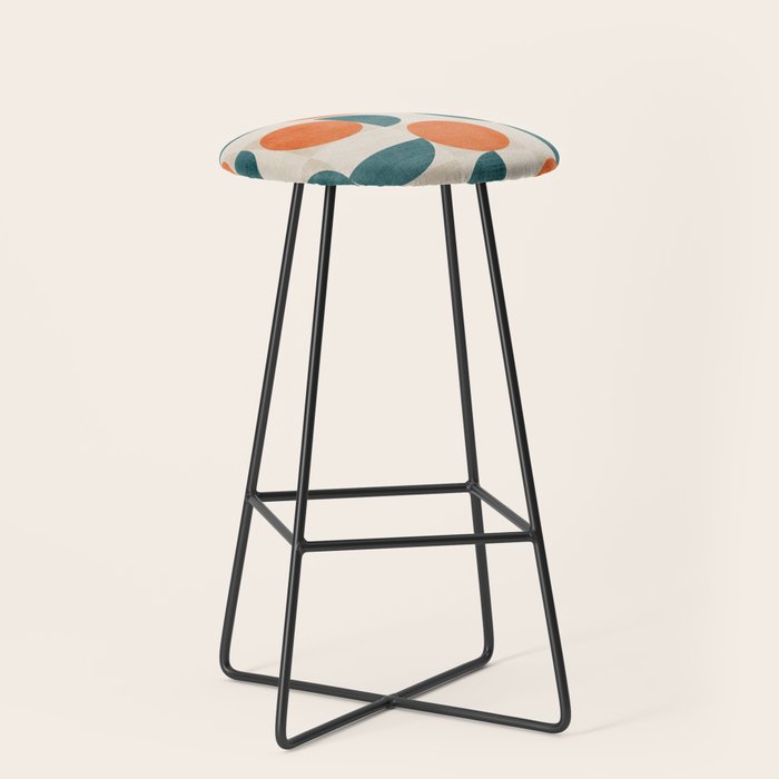 Geometric Modern MCM Orange Teal  Unique Artwork Stool Gallery Image 1