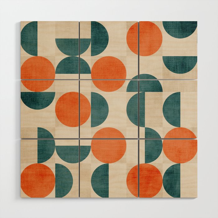 Geometric Modern MCM Orange Teal  Unique Artwork Wood Wall Art Gallery Image 1