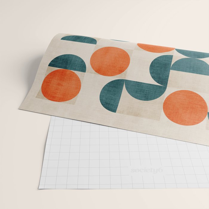 Geometric Modern MCM Orange Teal  Unique Artwork Wrapping Paper Gallery Image 2