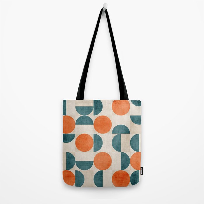 Geometric Modern MCM Orange Teal  Unique Artwork Tote Bag Gallery Image 2