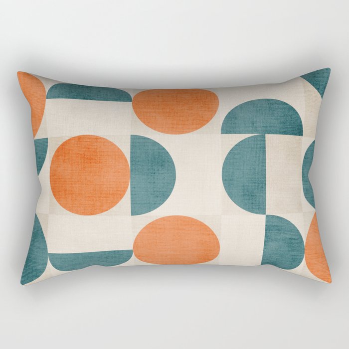 Geometric Modern MCM Orange Teal  Unique Artwork Rectangular Pillow Gallery Image 1