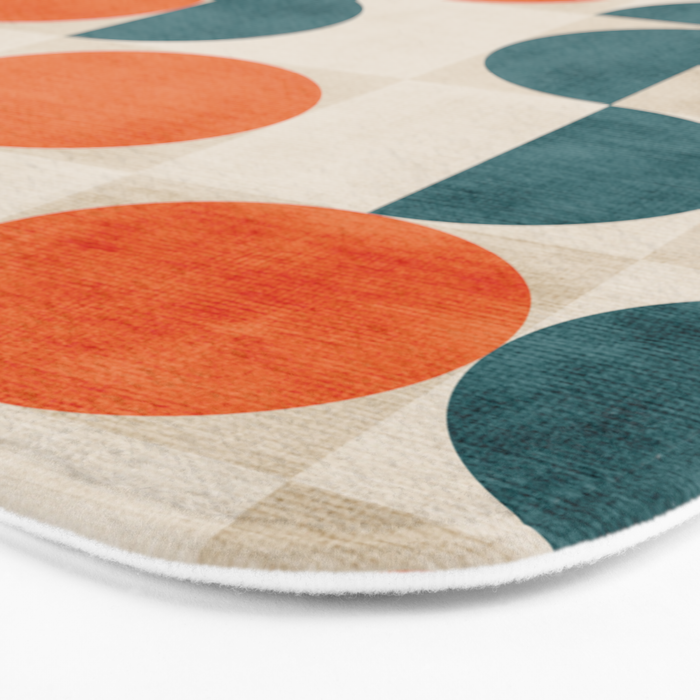 Geometric Modern MCM Orange Teal  Unique Artwork Bath Mat Gallery Image 3